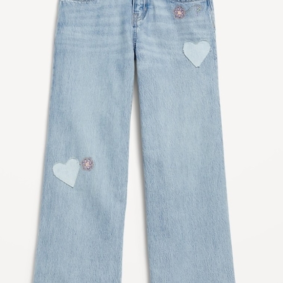 Old Navy Other - Old Navy Light Blue Wide-Leg Kids Jeans with Heart Patches